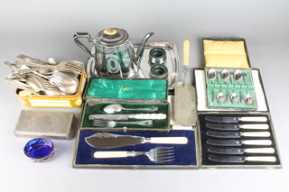 An Edwardian cased silver plated 3 piece christening set, 3 other cased sets, 2  and minor silver plated items items