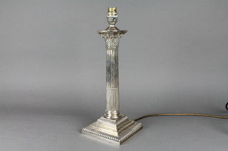 An Edwardian silver Corinthian column table lamp with stepped base, Sheffield 1904, 12"