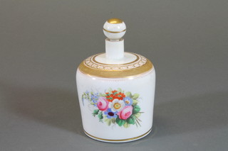 A 19th Century Continental porcelain club shaped scent bottle with floral decoration 4", crack to rim,