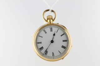 A lady's Edwardian 18ct gold fob watch engraved with a monogramme