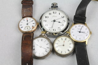A gentleman's 9ct gold cased wristwatch with seconds at 6 o'clock, dial f, and 4 other watches