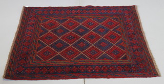 A square Tribal Gazak red ground rug with diamonds to the centre 45" x 45 1/2"