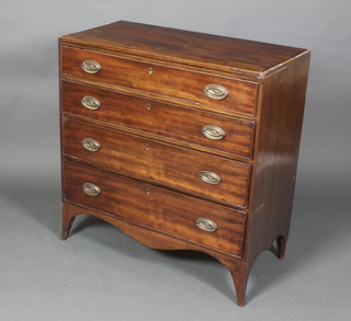 A Georgian mahogany chest with satinwood stringing, fitted 4 long drawers with brass oval plate handles, 37"h x 36"w x 17"d 