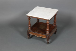 A Victorian mahogany square what-not with veined marble top, raised on cabriole supports 18"h x 16"w x 16"d 