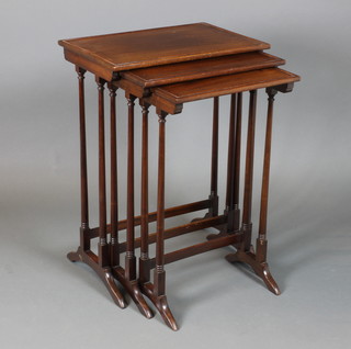 A nest of 3 Edwardian rectangular mahogany interfitting tables on turned supports 27"h x 19"w x 13"d 