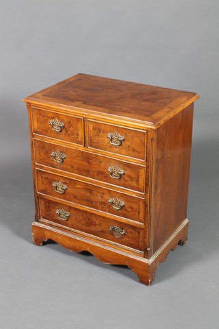 A Queen Anne style figured walnut and crossbanded chest of 2 short and 3 long drawers with brass plate handles 29"h x 24"w x 16" 1/2d