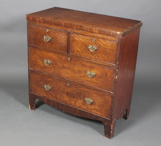A 19th Century mahogany chest of 2 short and 3 long drawers with brass drop handles, raised on bracket feet 37"h x 35 1/2"w 