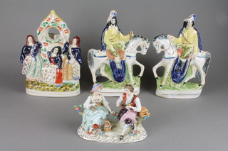 3 Staffordshire style figure groups and a Continental group of a seated couple 
