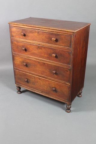 A William IV mahogany chest with gadrooned decoration to the top, fitted 4 long drawers with tore handles, raised on turned feet 43"h x 37"w x 19"d