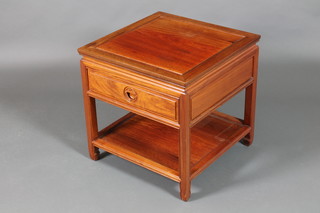 A square Chinese Padouk lamp table fitted a drawer with undertier 22"h x 22w