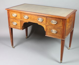 An Edwardian mahogany writing table with green inset skiver above 1 long and 4 short drawers, raised on square tapering supports 30"h x 42"w x 22"d 