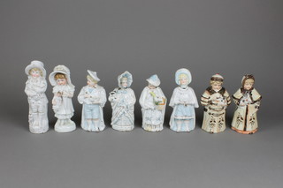 3 pairs of 19th Century Continental bisque nodding head figures (f), 2 other similar figures