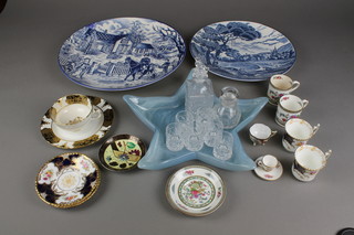A 7 piece moulded glass liqueur set, cabinet cups and saucers and minor decorative china and glassware 