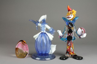 A Murano glass clown 10", a ditto figure of a lady and a paperweight