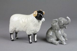 A Beswick figure of a ram 5", a ditto figure of a seated baby elephant 3"