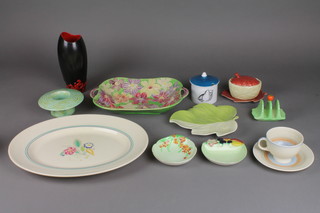 A Carltonware toast rack, a Susie Cooper cup and saucer and minor Art Deco china