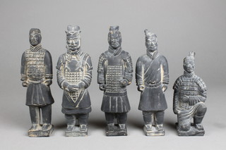 5 modern Chinese Earthenware figures of warriors