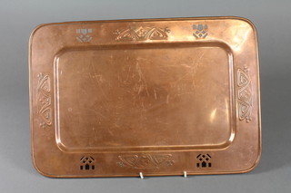 An Art Nouveau embossed and pierced copper rectangular tray 17 1/2"