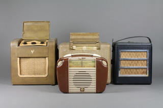 A Philips brown and cream Bakelite portable radio, the Baby Beethoven portable radio model P44, a Bush receiver B.A.C. 31 portable radio, a Vidor portable radio