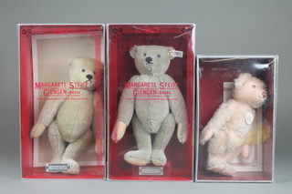 2 Steiff 1902 reproduction teddybears 12" x 11" and a limited edition reproduction Steiff bear, 10", boxed