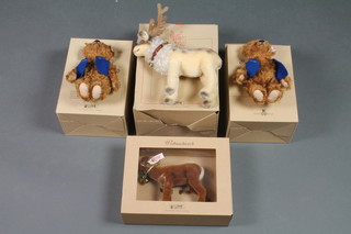 A Steiff limited edition cuddly toy Reindeer, ditto Christmas deer, a 2004 Steiff Event teddybear and one other, all boxed 