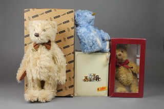 A Deans Collector's Club limited edition bear 2004? 15", a Metro soft toy limited edition teddy bear with certificate 9" boxed, a Steiff blue bear 11" boxed, 
