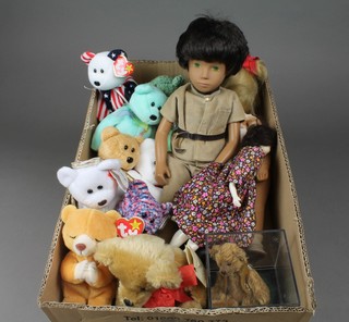 A World of Miniature Bear teddy bear boxed, a Bocs Teganau bear, 10 Beanie Baby bears, a felt rag doll with articulated limbs and 1 other 