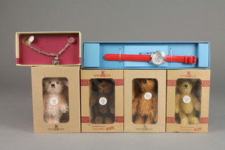 4 Steiff Collector's Club Bears 1997, 1999, 2002 and 2003 together with a Steiff Collector's Club lady's wristwatch and a ditto bear pendant