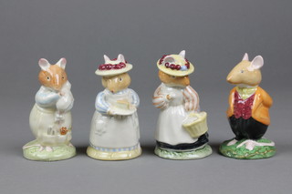4 Royal Doulton figures - Lord Woodmouse DBH4 4", Lady Woodmouse DBH5 4", Mrs Apple DBH3 4" and Dusty and Baby DBH26 4"