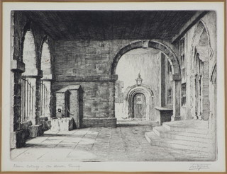20th Century etching, "Eton College The Cloister Pump", indistinctly signed 6 1/2" x 8" 