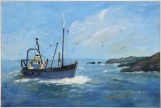Anne Edwards, oil painting, study of a fishing boat at St Ives, Cornwall, signed 9" x 13 1/2"