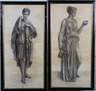 20th Century charcoal, studies of classical robed figures, unsigned 31" x 15" 