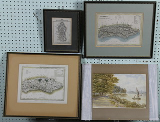 19th Century maps of Sussex by J Archer 7 1/2" x 9 1/2", J Roper 8" x 10 1/2" and J Carey 6" x 4" 