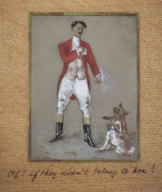 An Edwardian watercolour, an amusing study of a huntsman with 2 dogs, indistinctly signed 5" x 4" 