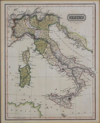 19th Century map, study of Italy with coloured borders by W & D Lizars 11 1/2" x 9" 