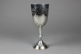 A Victorian chased silver presentation trophy with fern decoration and engraved monogram, London 1893, approx 13 ozs 