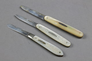 3 silver and mother of pearl fruit knives