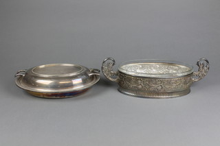 A silver plated mounted dish holder and an entree set