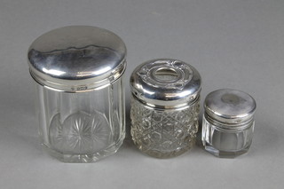 2 silver mounted toilet jars and a ditto hair tidy
