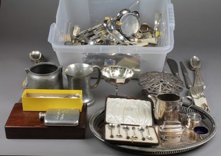 A large quantity of silver plated flatware, etc