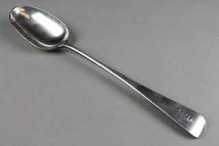 An Old English silver serving spoon with engraved armorial, London 1901