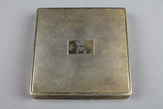 A Continental silver engine turned box lid engraved with a crest