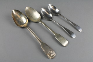 A Georgian fiddle pattern serving spoon, London 1832, 3 other spoons, approx 9 ozs 