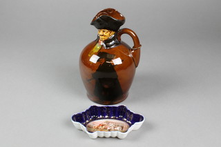A Royal Doulton series ware liqueur bottle 9", a 19th Century Austrian blue ground dish with figures on horse back 4" 