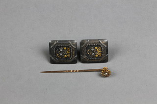 A pair of Japanese Komai ware cufflinks and a diamond set tie pin