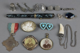 A pair of silver earrings and other items of minor costume jewellery