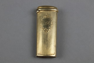 A Continental high carat engine turned tapered vesta, the armorial with an engraved monogram 2" 