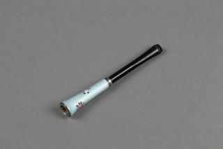 A German silver and guilloche enamel cigarette holder