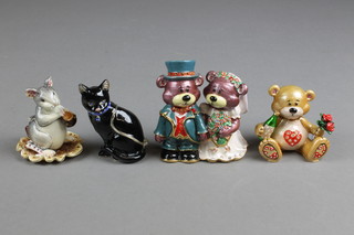 4 Hidden Treasures enamelled boxes in the form of 2 bears, a cat, a mouse and a bear