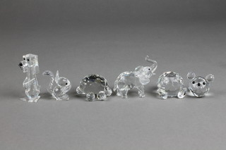 A Swarovski crystal elephant, bear, turtle, rabbit and hound 